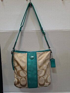 Coach Signature Crossbody F21905 Teal Patent Trim